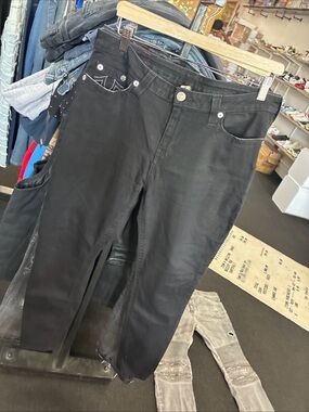 True Religion Black Denim Cotton Jeans Button Zip 5-Pocket Men's Solid Logo Used